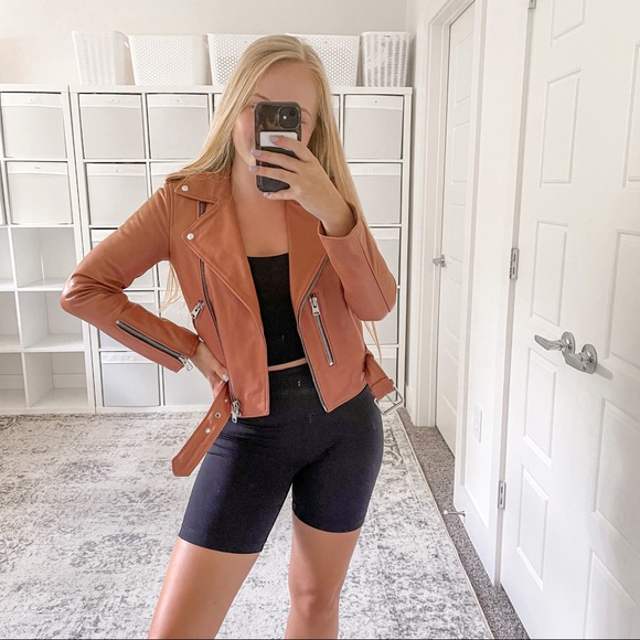 All Saints Balfern Leather Biker Jacket Rose Wood - Picture 2 of 11
